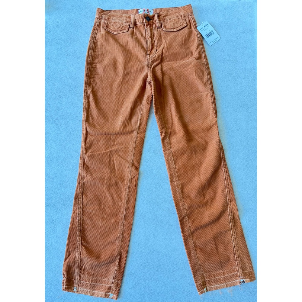 Free People We The Free Negroni Orange Corduroy Straight Leg Pants Size 25 NWT
